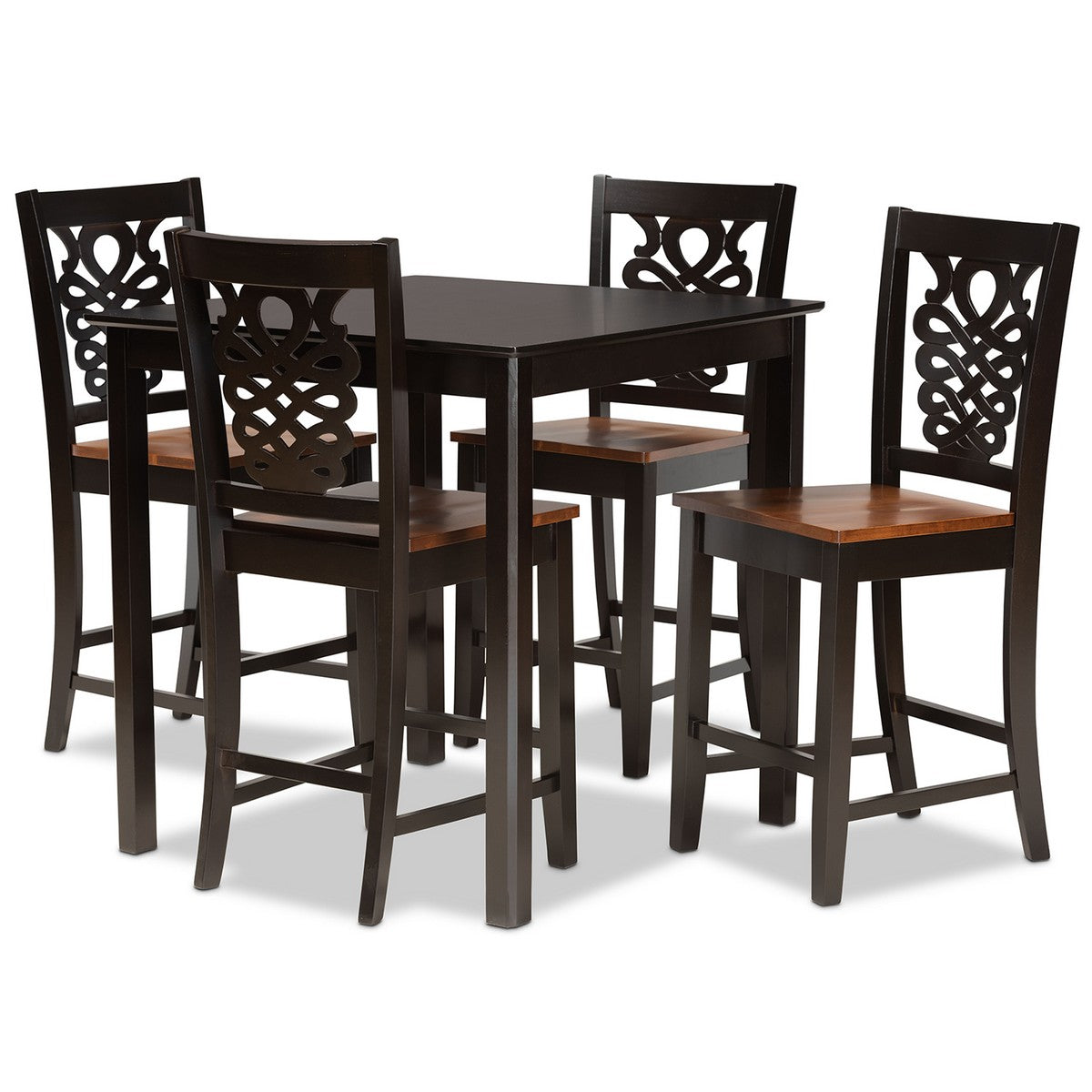 Baxton Studio Gervais Modern and Contemporary Transitional Two-Tone Dark Brown and Walnut Brown Finished Wood 5-Piece Pub Set Baxton Studio-Pub Sets-Minimal And Modern - 1