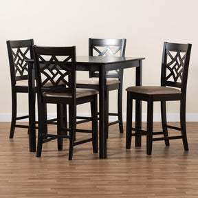 Baxton Studio Nicolette Modern And Contemporary Sand Fabric Upholstered And Dark Brown Finished Wood 5-Piece Pub Set - RH340P-Sand/Dark Brown-5PC Pub Set