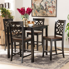 Baxton Studio Nicolette Modern and Contemporary Two-Tone Dark Brown and Walnut Brown Finished Wood 5-Piece Pub Set