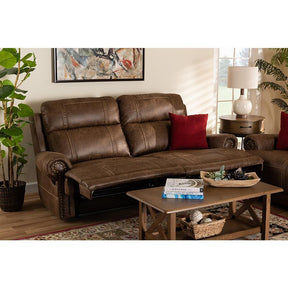 Baxton Studio Buckley Modern And Contemporary Light Brown Faux Leather Upholstered 2-Seater Reclining Sofa - 7075I53-Light Brown-Sofa