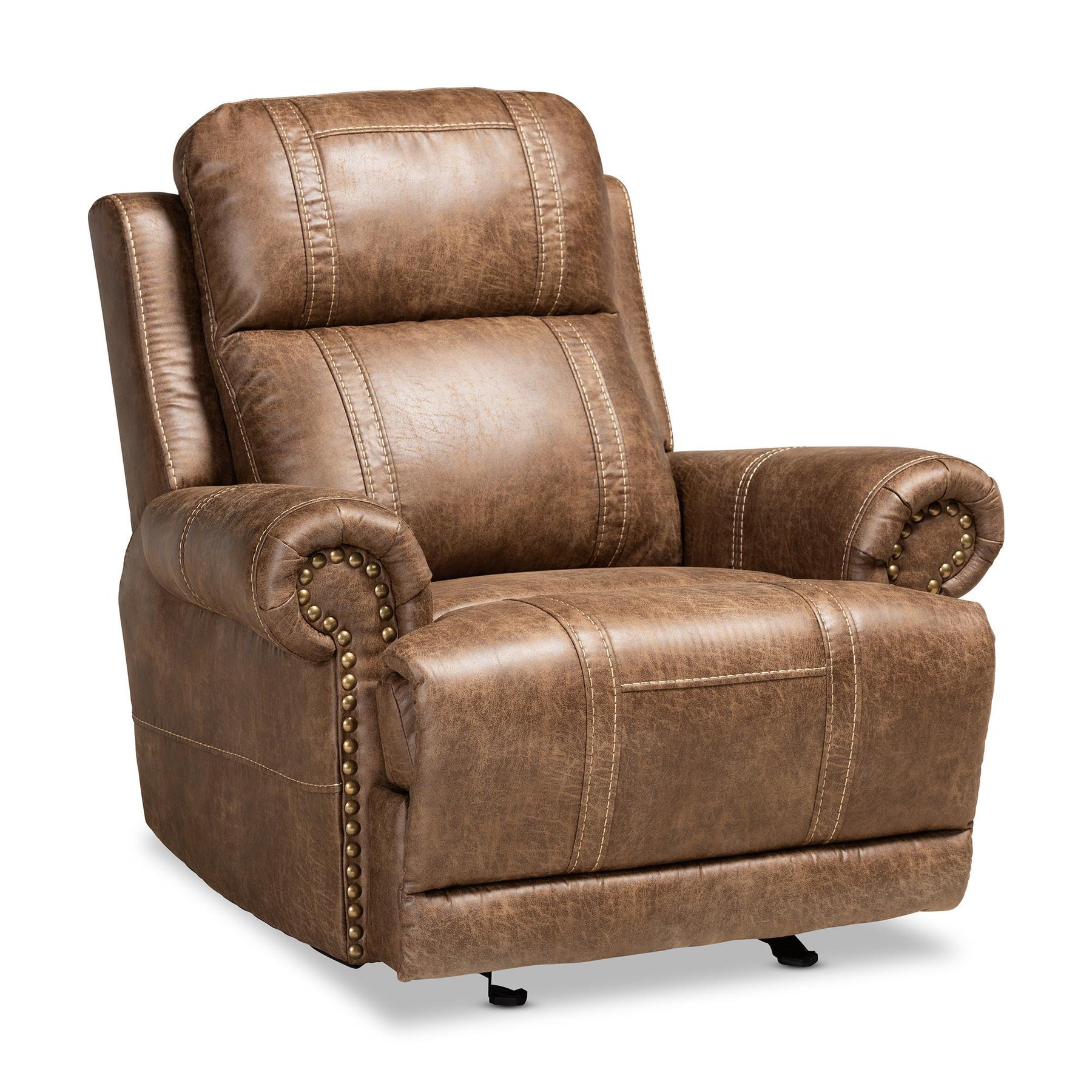 Baxton Studio Buckley Modern And Contemporary Light Brown Faux Leather Upholstered 3-Piece Reclining Living Room Set - 7075I-Light Brown-3PC Living Room Set