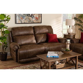 Baxton Studio Buckley Modern And Contemporary Light Brown Faux Leather Upholstered 2-Seater Reclining Sofa - 7075I53-Light Brown-Sofa
