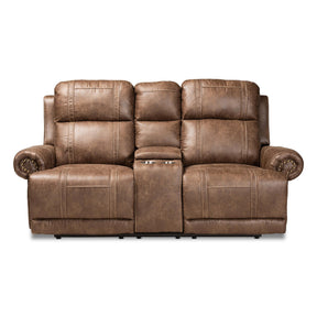 Baxton Studio Buckley Modern And Contemporary Light Brown Faux Leather Upholstered 2-Seater Reclining Loveseat With Console - 7075I52D-Light Brown-Loveseat