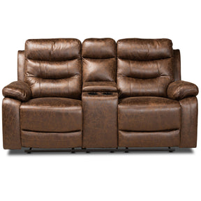 Baxton Studio Beasely Modern And Contemporary Distressed Brown Faux Leather Upholstered 2-Seater Reclining Loveseat - RR5227-Dark Brown-Loveseat