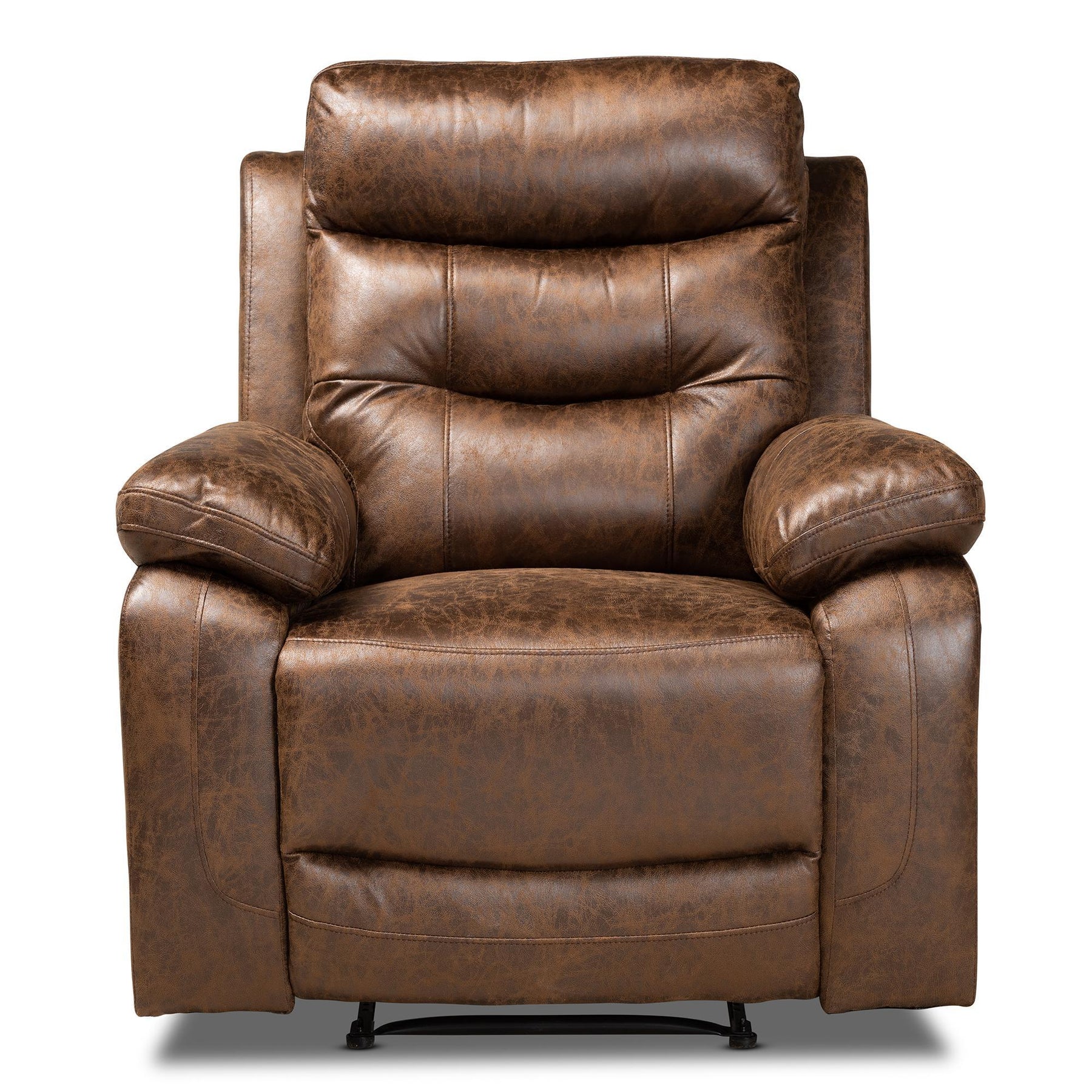 Baxton Studio Beasely Modern And Contemporary Distressed Brown Faux Leather Upholstered Recliner - RR5227-Dark Brown-Recliner