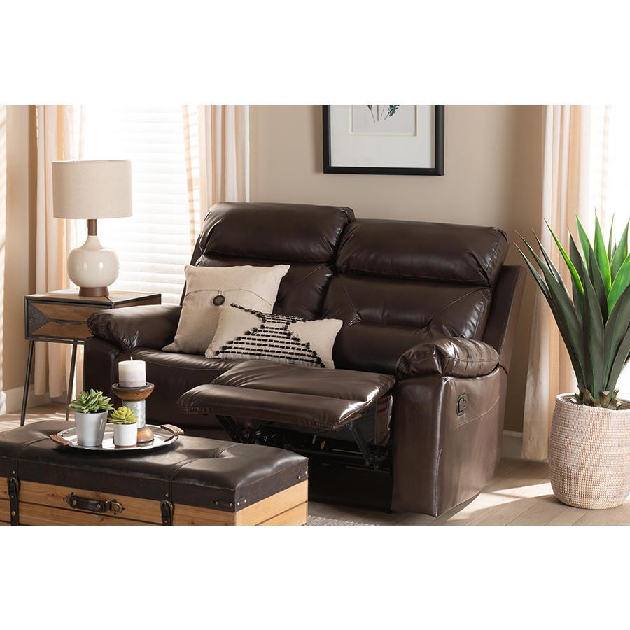 Baxton Studio Byron Modern And Contemporary Dark Brown Faux Leather Upholstered 2-Seater Reclining Loveseat - RR7460-Dark Brown-Loveseat