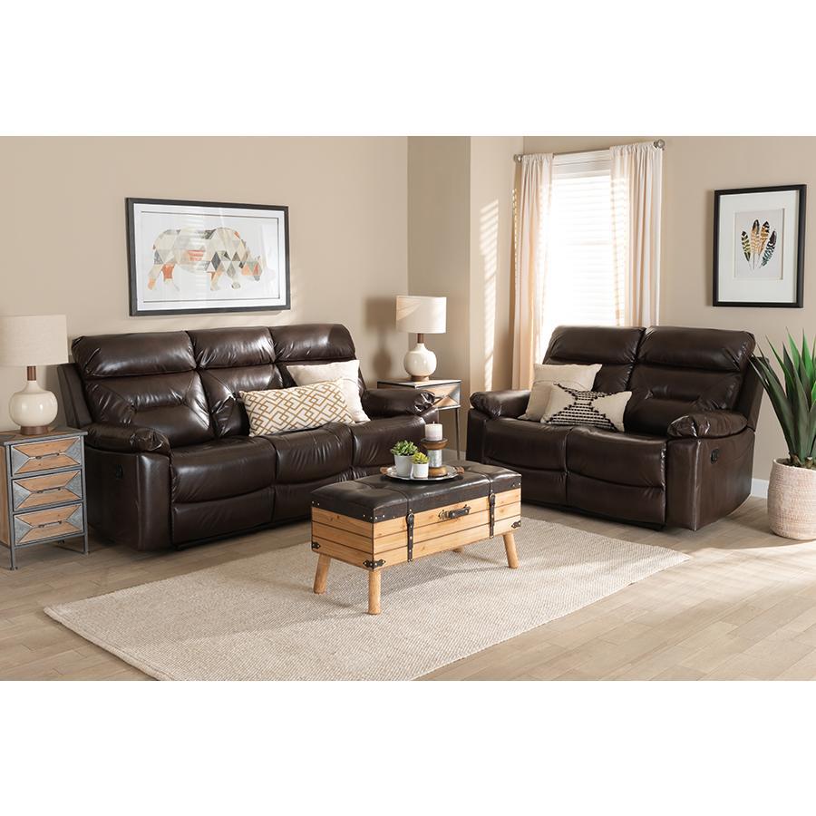 Baxton Studio Byron Modern And Contemporary Dark Brown Faux Leather Upholstered 2-Piece Reclining Living Room Set - RR7460-Dark Brown-2PC Living Room Set