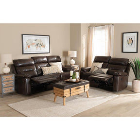 Baxton Studio Byron Modern And Contemporary Dark Brown Faux Leather Upholstered 2-Piece Reclining Living Room Set - RR7460-Dark Brown-2PC Living Room Set