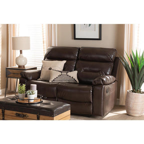 Baxton Studio Byron Modern And Contemporary Dark Brown Faux Leather Upholstered 2-Seater Reclining Loveseat - RR7460-Dark Brown-Loveseat