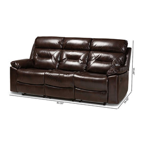 Baxton Studio Byron Modern And Contemporary Dark Brown Faux Leather Upholstered 3-Seater Reclining Sofa - RR7460-Dark Brown-Sofa