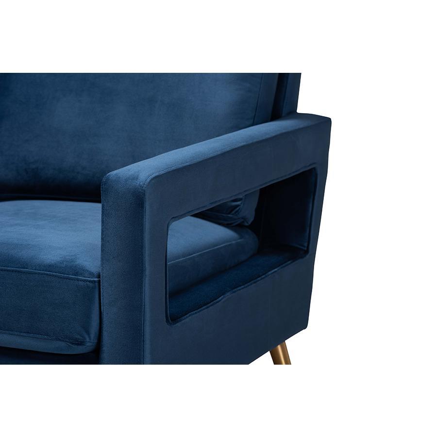 Baxton Studio Leland Glam And Luxe Navy Blue Velvet Fabric Upholstered And Gold Finished Armchair  - TSF-6729-Navy Blue/Gold-CC
