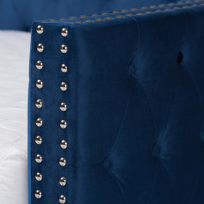 Baxton Studio Larkin Modern And Contemporary Navy Blue Velvet Fabric Upholstered Full Size Daybed With Trundle - CF9227-Navy Blue Velvet-Daybed-F/T
