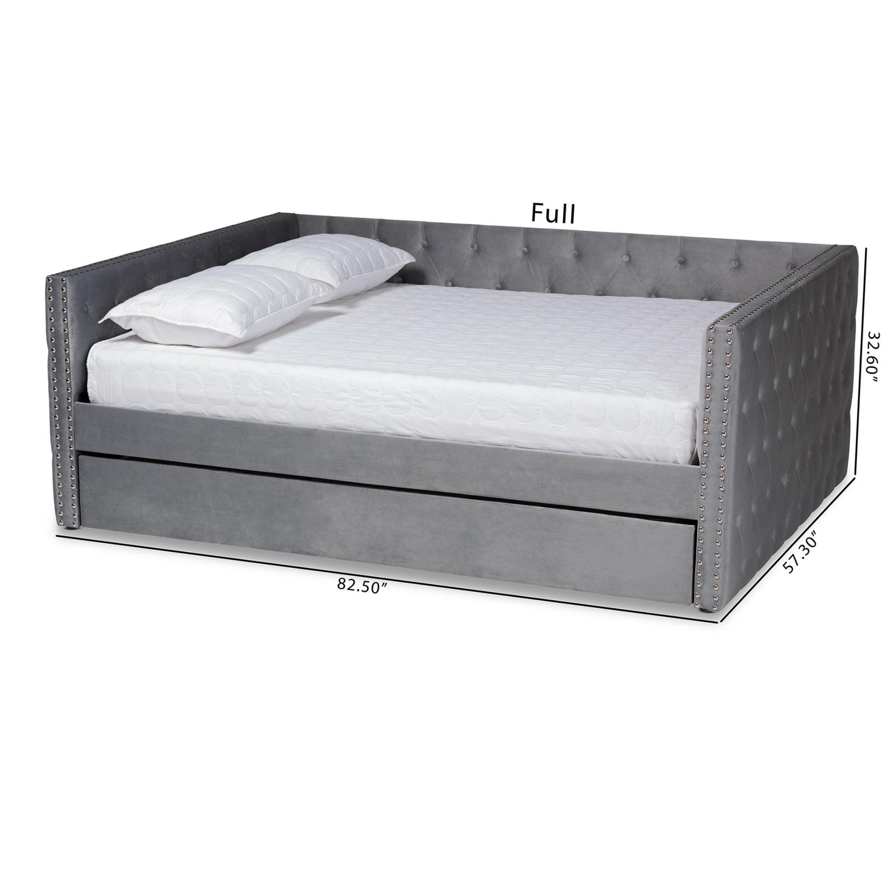Baxton Studio Larkin Modern And Contemporary Grey Velvet Fabric Upholstered Full Size Daybed With Trundle - CF9227-Silver Grey Velvet-Daybed-F/T