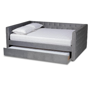 Baxton Studio Larkin Modern And Contemporary Grey Velvet Fabric Upholstered Queen Size Daybed With Trundle - CF9227-Silver Grey Velvet-Daybed-Q/T