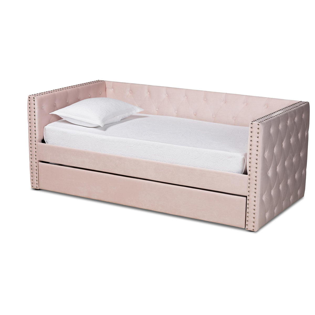Baxton Studio Larkin Modern And Contemporary Pink Velvet Fabric Upholstered Twin Size Daybed With Trundle - CF9227-Pink Velvet Velvet-Daybed-T/T
