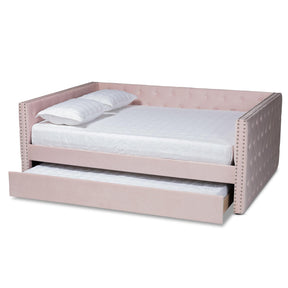 Baxton Studio Larkin Modern And Contemporary Pink Velvet Fabric Upholstered Queen Size Daybed With Trundle - CF9227-Pink Velvet Velvet-Daybed-Q/T