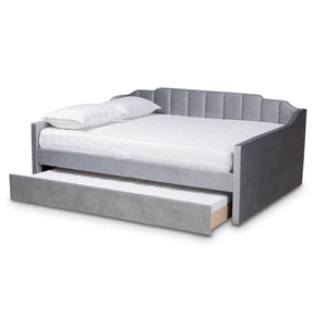 Baxton Studio Lennon Modern And Contemporary Grey Velvet Fabric Upholstered Queen Size Daybed With Trundle - CF9172-Silver Grey Velvet-Daybed-Q/T