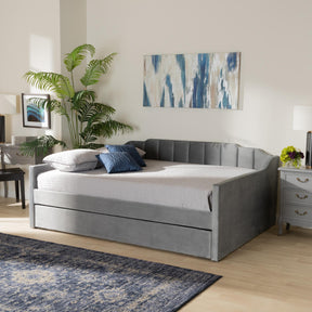 Baxton Studio Lennon Modern And Contemporary Grey Velvet Fabric Upholstered Queen Size Daybed With Trundle - CF9172-Silver Grey Velvet-Daybed-Q/T