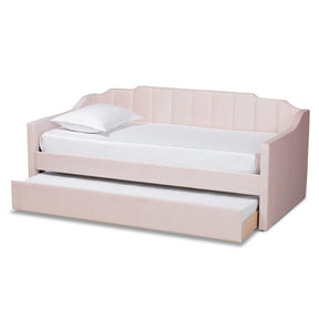 Baxton Studio Lennon Modern And Contemporary Pink Velvet Fabric Upholstered Twin Size Daybed With Trundle - CF9172-Pink Velvet Velvet-Daybed-T/T