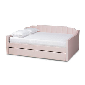 Baxton Studio Lennon Modern And Contemporary Pink Velvet Fabric Upholstered Full Size Daybed With Trundle - CF9172-Pink Velvet Velvet-Daybed-F/T