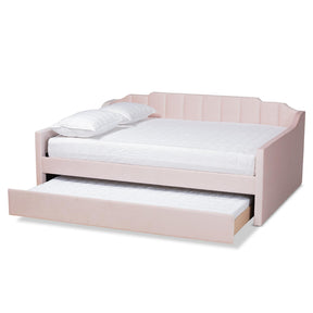Baxton Studio Lennon Modern And Contemporary Pink Velvet Fabric Upholstered Queen Size Daybed With Trundle - CF9172-Pink Velvet Velvet-Daybed-Q/T