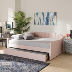 Baxton Studio Lennon Modern And Contemporary Pink Velvet Fabric Upholstered Queen Size Daybed With Trundle - CF9172-Pink Velvet Velvet-Daybed-Q/T
