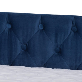 Baxton Studio Raphael Modern And Contemporary Navy Blue Velvet Fabric Upholstered Queen Size Daybed With Trundle - CF9228 -Navy Blue Velvet-Daybed-Q/T