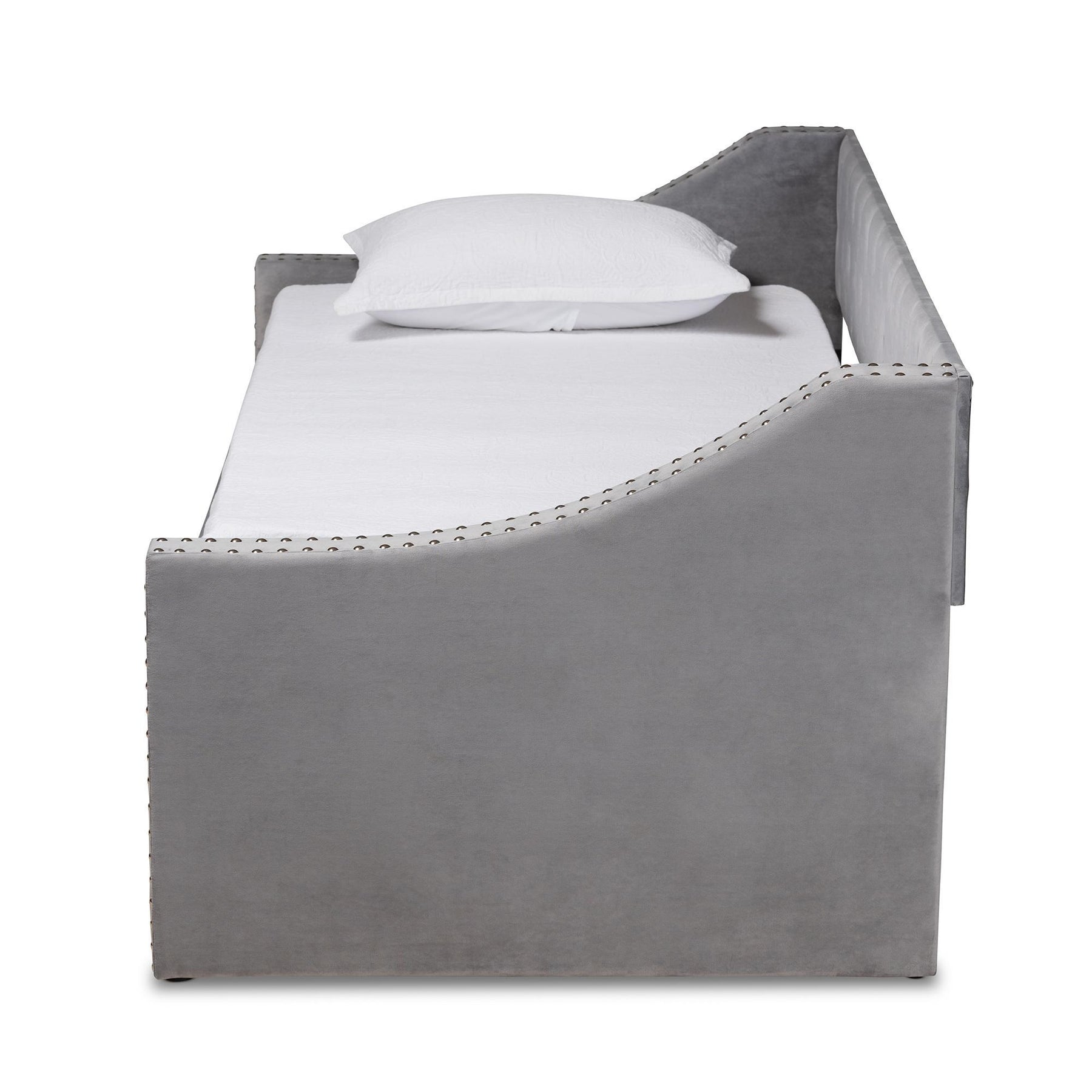 Baxton Studio Raphael Modern And Contemporary Grey Velvet Fabric Upholstered Twin Size Daybed With Trundle - CF9228 -Silver Grey Velvet-Daybed-T/T