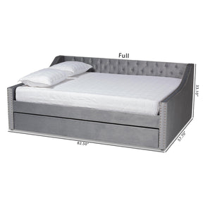 Baxton Studio Raphael Modern And Contemporary Grey Velvet Fabric Upholstered Queen Size Daybed With Trundle - CF9228 -Silver Grey Velvet-Daybed-Q/T