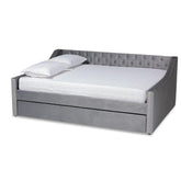 Baxton Studio Raphael Modern And Contemporary Grey Velvet Fabric Upholstered Full Size Daybed With Trundle - CF9228 -Silver Grey Velvet-Daybed-F/T