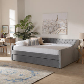 Baxton Studio Raphael Modern And Contemporary Grey Velvet Fabric Upholstered Queen Size Daybed With Trundle - CF9228 -Silver Grey Velvet-Daybed-Q/T