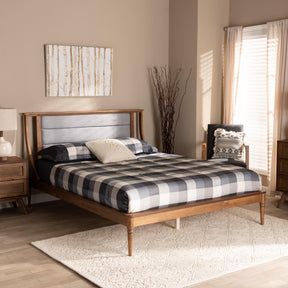 Baxton Studio Regis Modern And Contemporary Transitional Light Grey Fabric Upholstered And Walnut Brown Finished Wood Full Size Platform Bed - MG0067-Light Grey/Walnut-Full