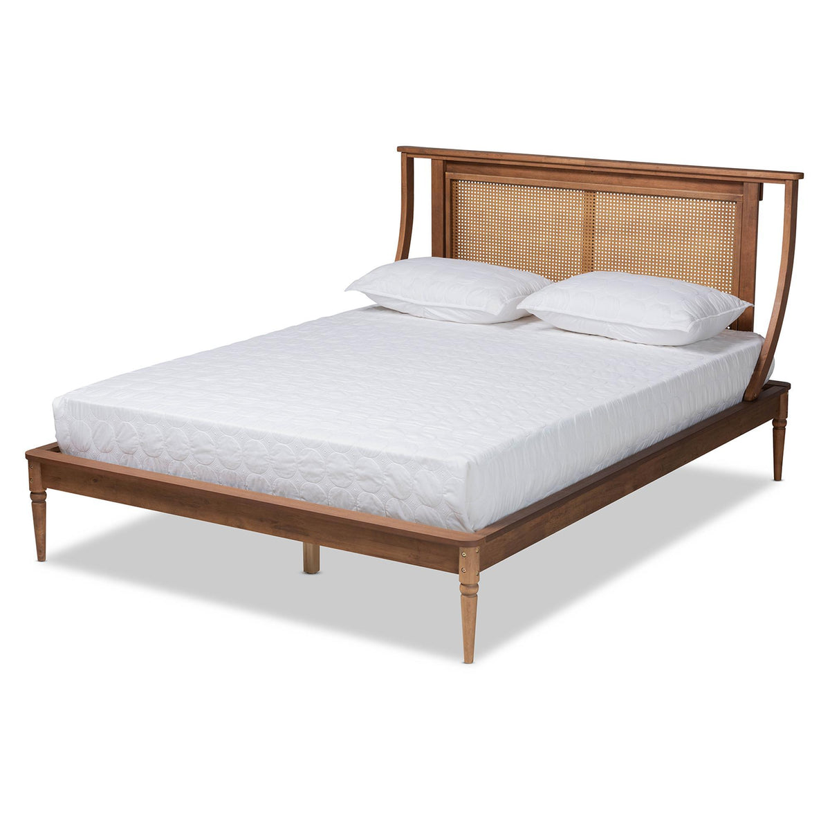 Baxton Studio Jamila Modern Transitional Walnut Brown Finished Wood And Synthetic Rattan Queen Size Platform Bed - MG0069-Rattan/Walnut-Queen