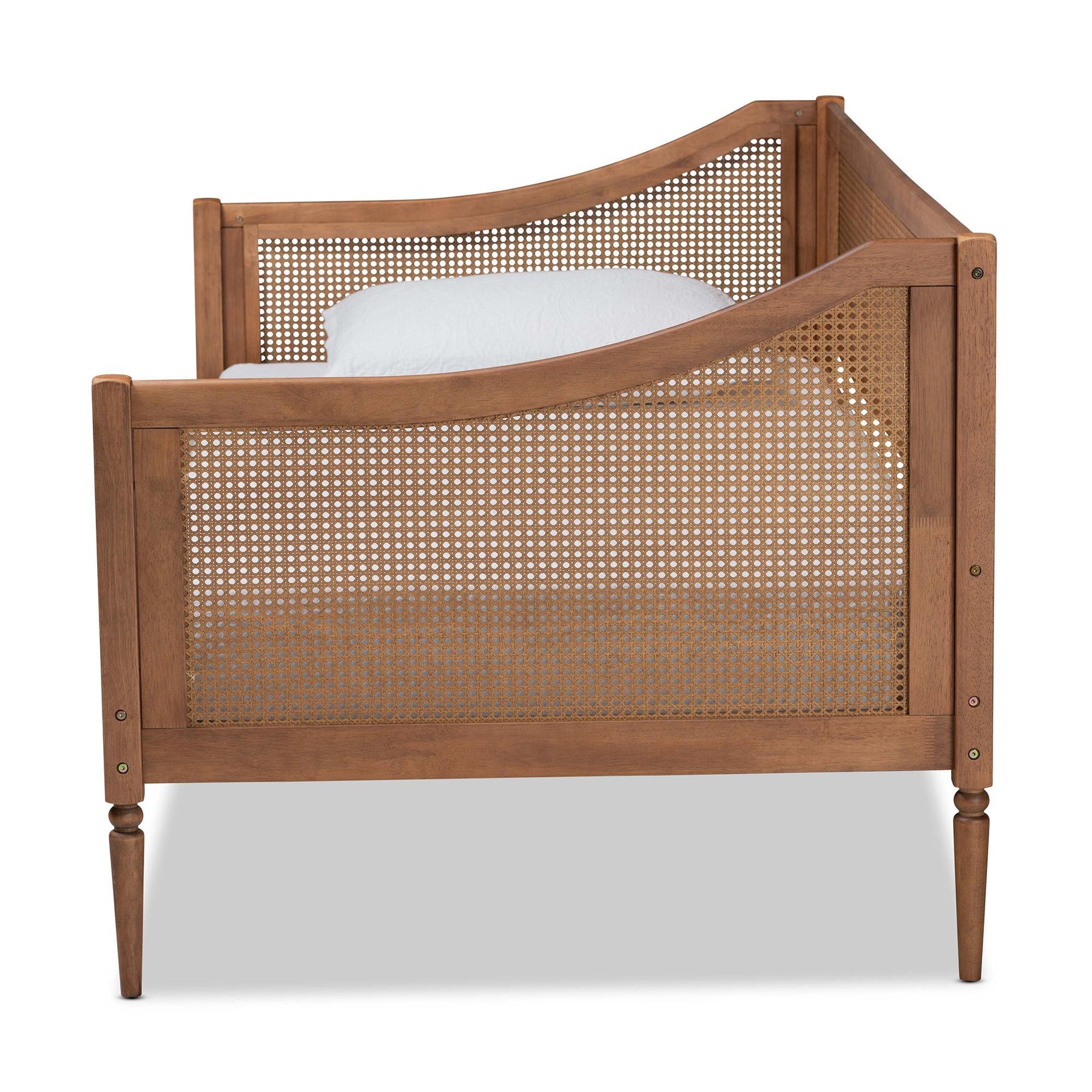 Baxton Studio Ogden Mid-Century Modern Walnut Brown Finished Wood And Synthetic Rattan Twin Size Daybed - MG0074-Rattan/Walnut-Daybed