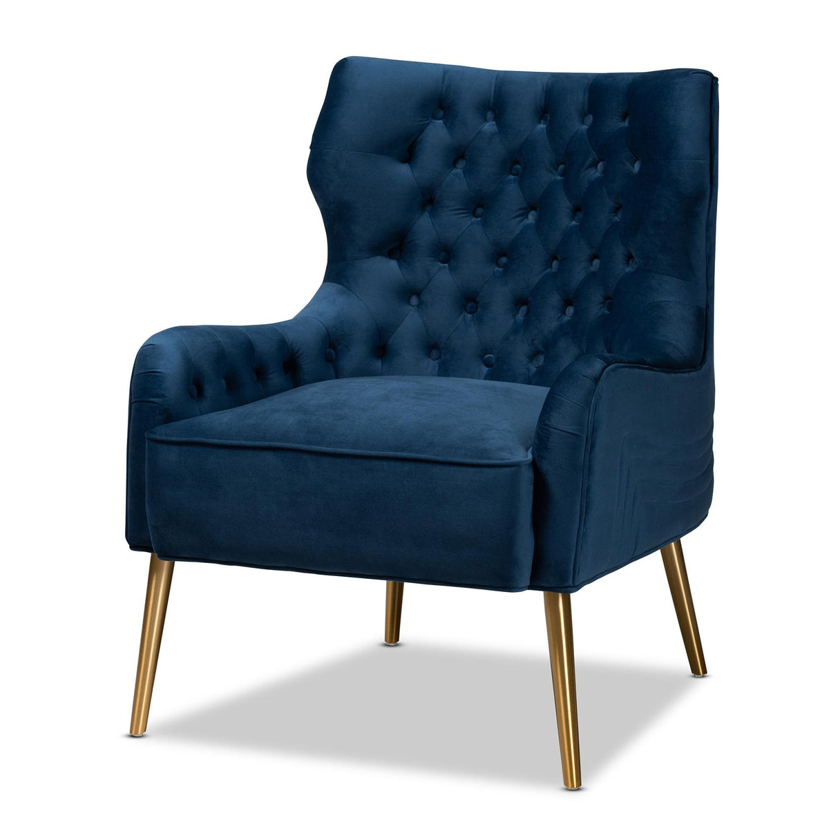 Baxton Studio Nelson Modern Luxe And Glam Navy Blue Velvet Fabric Upholstered And Gold Finished Metal Armchair  - TSF-6741-Navy Blue Velvet/Gold-CC