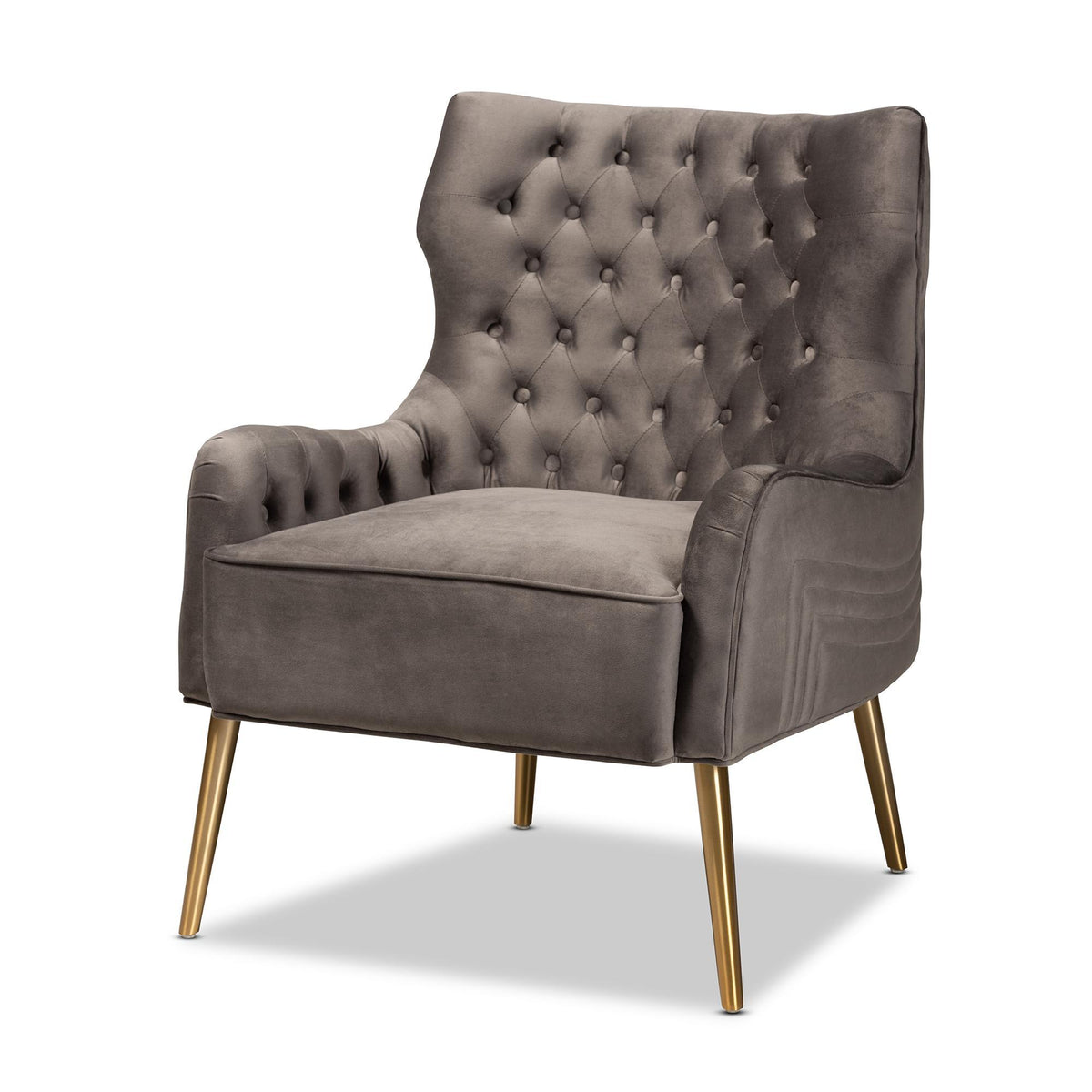 Baxton Studio Nelson Modern Luxe And Glam Grey Velvet Fabric Upholstered And Gold Finished Metal Armchair  - TSF-6741-Grey Velvet/Gold-CC