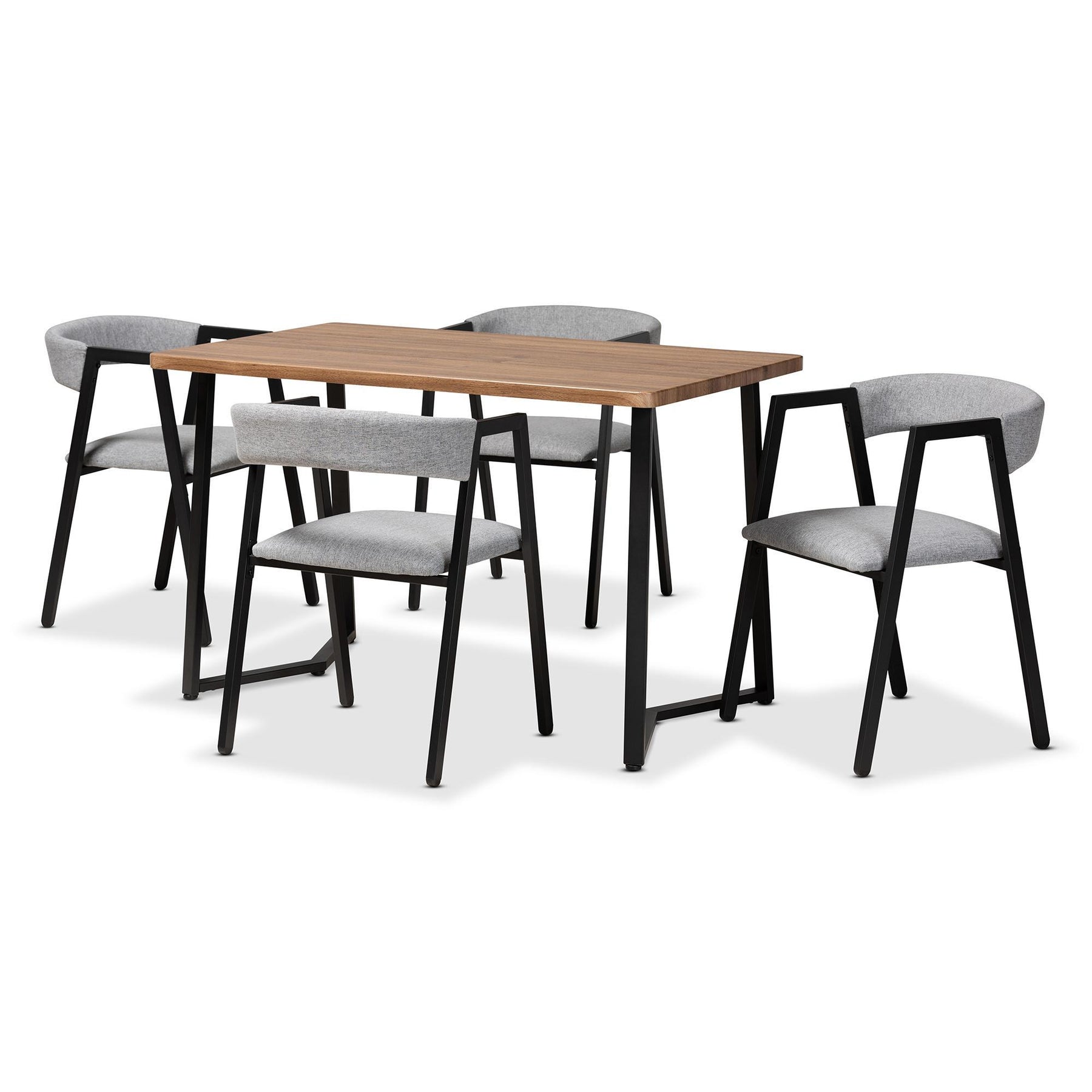 Baxton Studio Delgado Modern And Contemporary Grey Fabric Upholstered And Black Metal 5-Piece Dining Set - D03013-Grey-5PC Dining Set