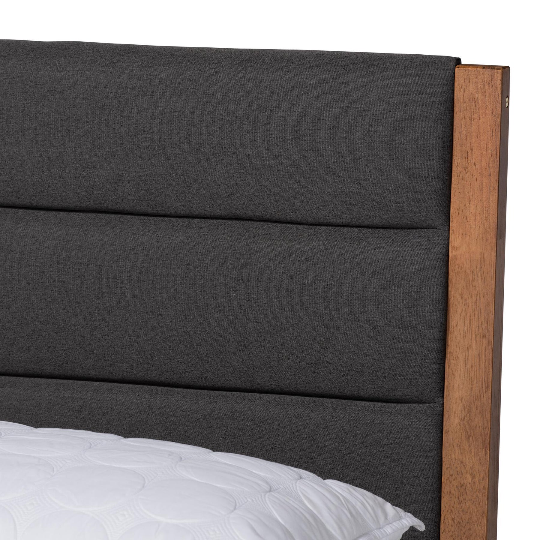 Baxton Studio Jarlan Modern And Contemporary Transitional Charcoal Fabric Upholstered And Walnut Brown Finished Wood Queen Size Platform Bed - MG0078S-Charcoal/Walnut-Queen