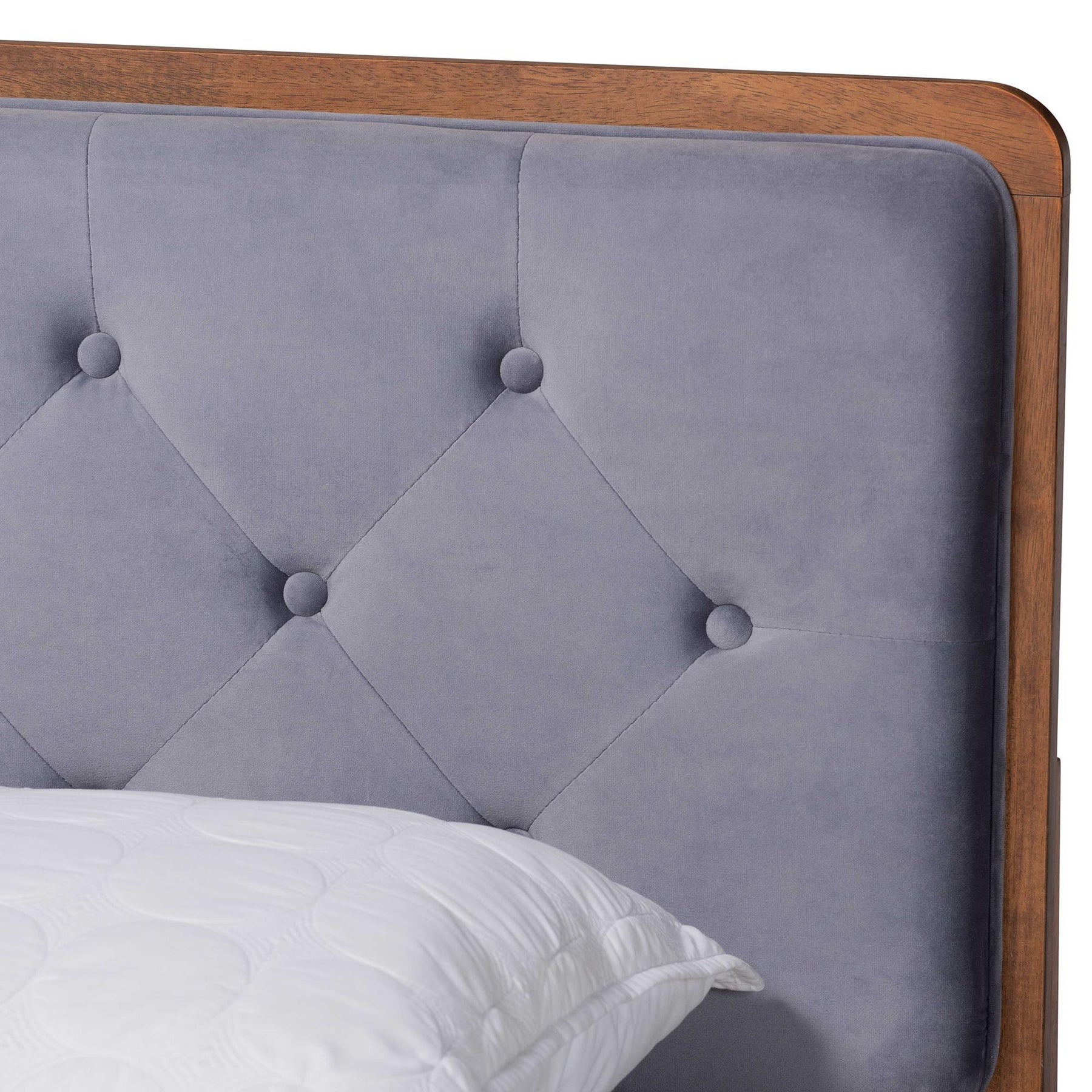 Baxton Studio Larue Modern And Contemporary Grey Velvet Fabric Upholstered And Walnut Brown Finished Wood Full Size Platform Bed - MG0020-1S-Grey Velvet/Walnut-Full