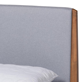 Baxton Studio Lenora Mid-Century Modern Grey Fabric Upholstered And Walnut Brown Finished Wood Full Size Platform Bed - MG0077S-Light Grey/Walnut-Full