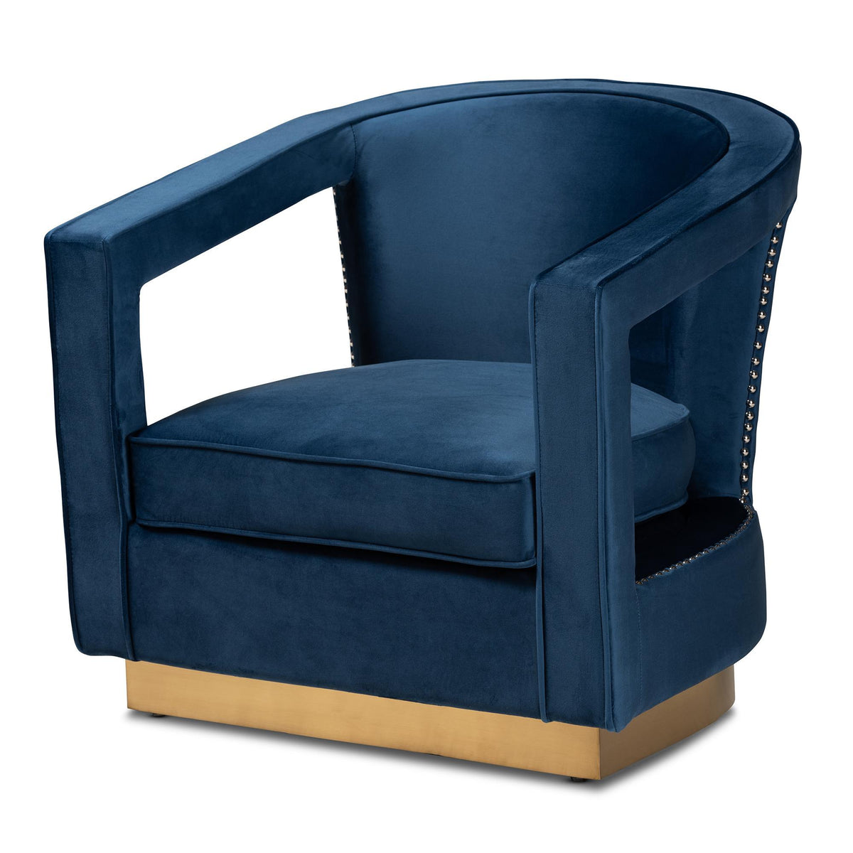 Baxton Studio Neville Modern Luxe And Glam Navy Blue Velvet Fabric Upholstered And Gold Finished Metal Armchair - TSF-6743-Navy Velvet/Gold-CC