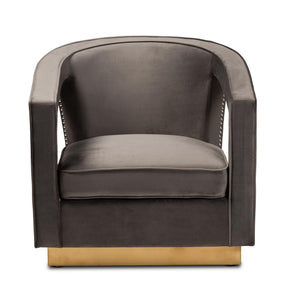 Baxton Studio Neville Modern Luxe And Glam Grey Velvet Fabric Upholstered And Gold Finished Metal Armchair - TSF-6743-Grey Velvet/Gold-CC