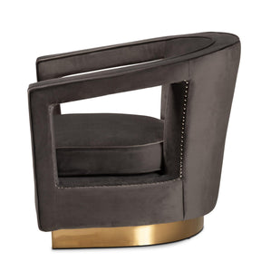 Baxton Studio Neville Modern Luxe And Glam Grey Velvet Fabric Upholstered And Gold Finished Metal Armchair - TSF-6743-Grey Velvet/Gold-CC