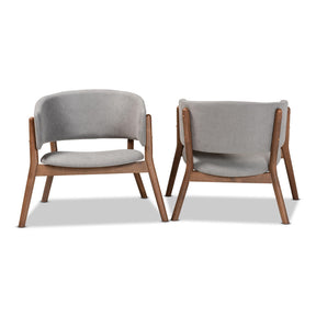 Baxton Studio Baron Mid-Century Modern Light Grey Fabric Upholstered And Walnut Brown Finished Wood 2-Piece Living Room Accent Chair Set - RDC794S-AC-Light Grey/Walnut-CC