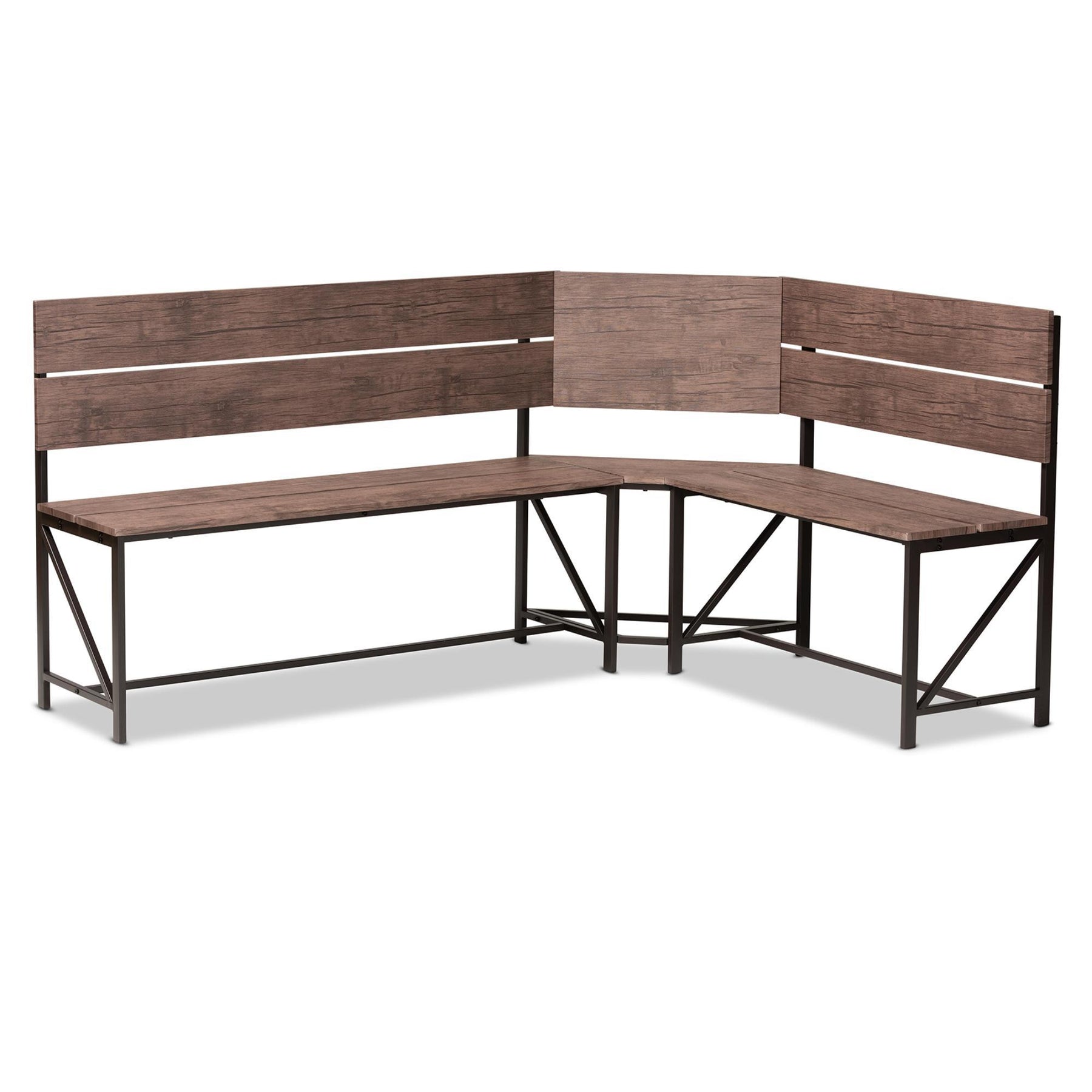 Baxton Studio Marston Modern Industrial Brown Finished Wood And Black Finished Metal 2-Piece Dining Nook Set - LY-N0930-Dining Nook Set