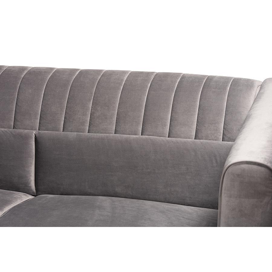 Baxton Studio Morton Mid-Century Modern Contemporary Grey Velvet Fabric Upholstered And Dark Brown Finished Wood Sectional Sofa With Left Facing Chaise - RDS-S0017-L-Grey Velvet/Wenge-LFC