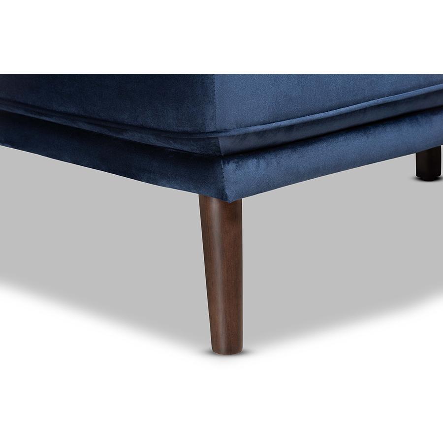 Baxton Studio Morton Mid-Century Modern Contemporary Navy Blue Velvet Fabric Upholstered And Dark Brown Finished Wood Sectional Sofa With Left Facing Chaise - RDS-S0017-L-Navy Blue Velvet/Wenge-LFC