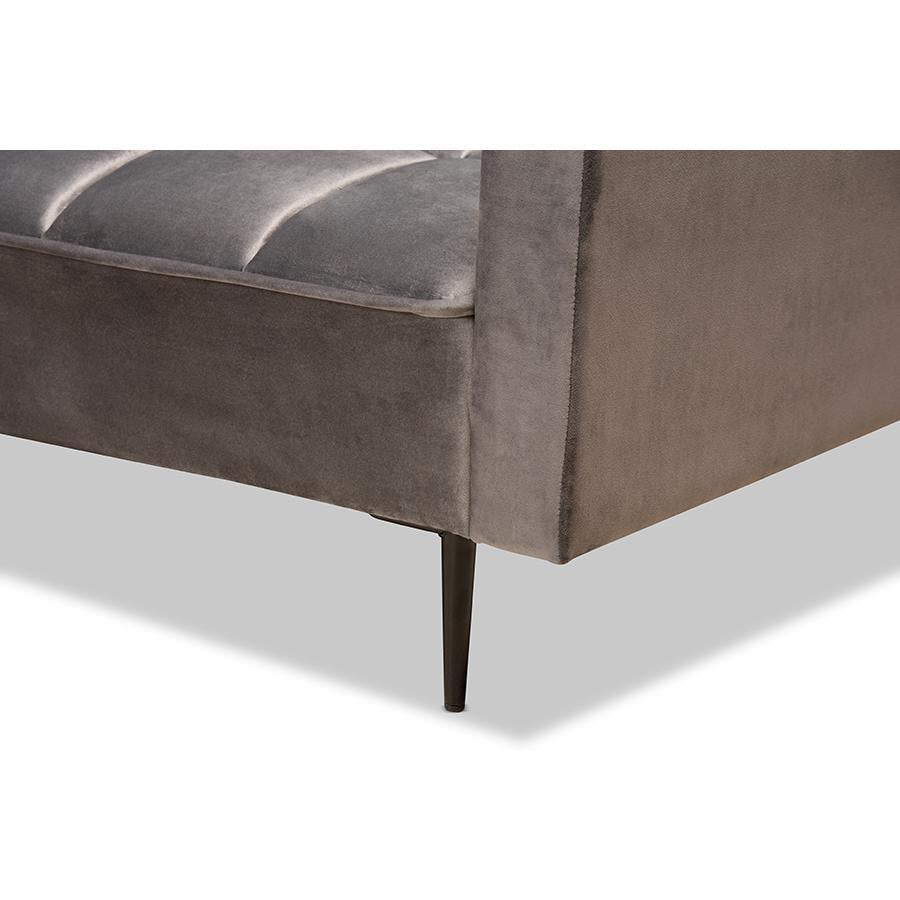 Baxton Studio Galena Contemporary Glam And Luxe Grey Velvet Fabric Upholstered And Black Finished Metal Sleeper Sectional Sofa With Left Facing Chaise - RDS-S0019L-Grey Velvet/Black-LFC