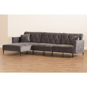 Baxton Studio Galena Contemporary Glam And Luxe Grey Velvet Fabric Upholstered And Black Finished Metal Sleeper Sectional Sofa With Left Facing Chaise - RDS-S0019L-Grey Velvet/Black-LFC