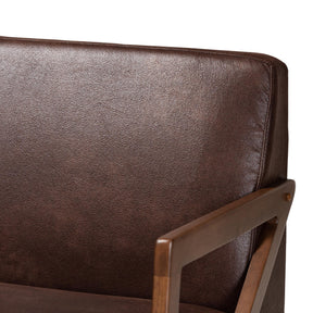 Baxton Studio Christa Mid-Century Modern Transitional Dark Brown Faux Leather Effect Fabric Upholstered And Walnut Brown Finished Wood Sofa - WM5020-Dark Brown/Walnut-SF